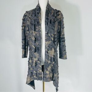 Frank Lyman Vintage Black & Gold Shredded w Elastic Open Cardigan/Jacket Size 8